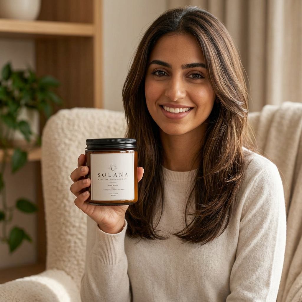Luna Bloom Scented Soy Candle — Amber Jar, Jasmine & Sandalwood