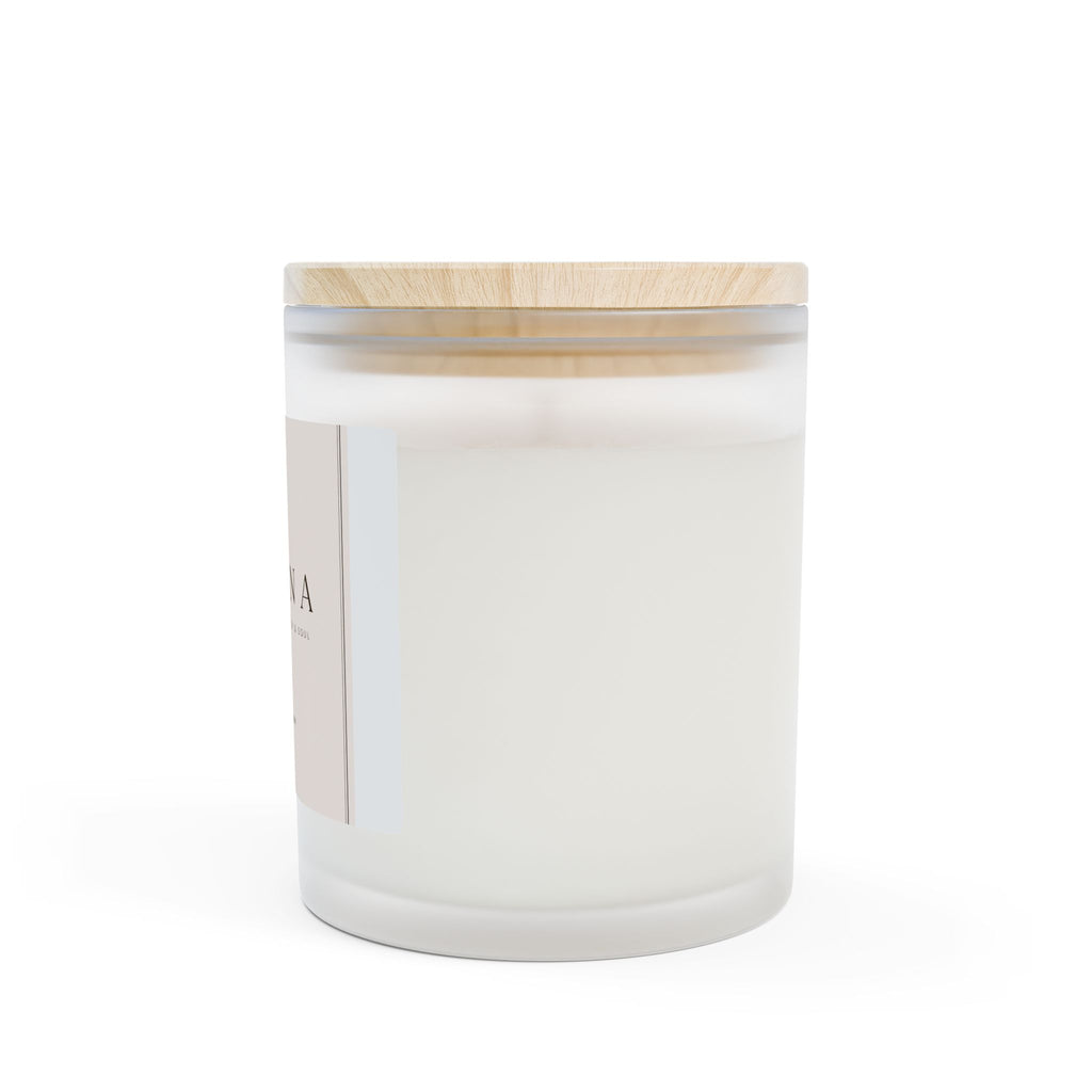 Vanilla Noir Frosted Glass Candle — 11oz Soy Candle with Wooden Lid (Solana)