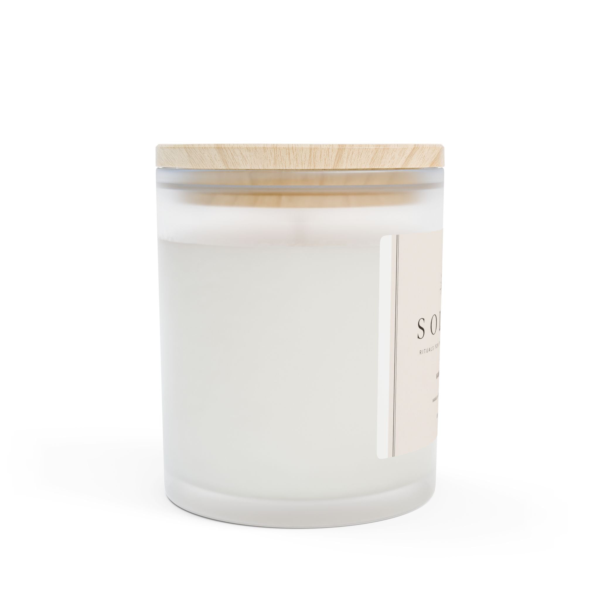 Vanilla Noir Frosted Glass Candle — 11oz Soy Candle with Wooden Lid (Solana)