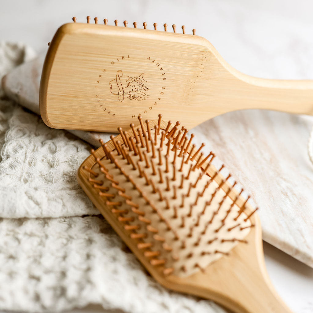 Bamboo Paddle Hair Brush Pretty farm girl
