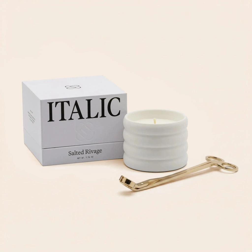 Soy Wax Ceramic Candle & Wick Trimmer Set Italic