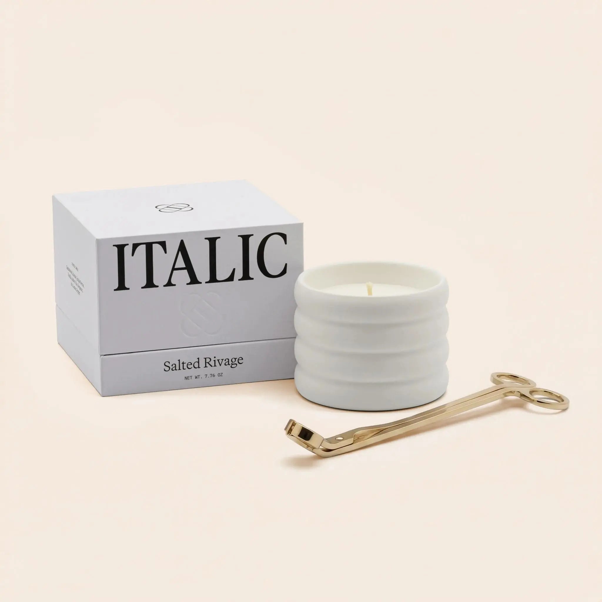Soy Wax Ceramic Candle & Wick Trimmer Set Italic