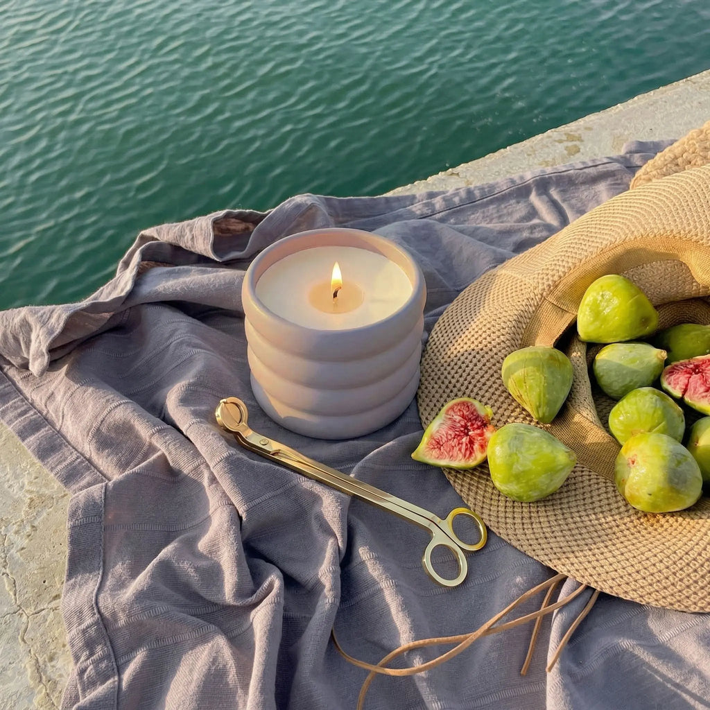 Soy Wax Ceramic Candle & Wick Trimmer Set Italic