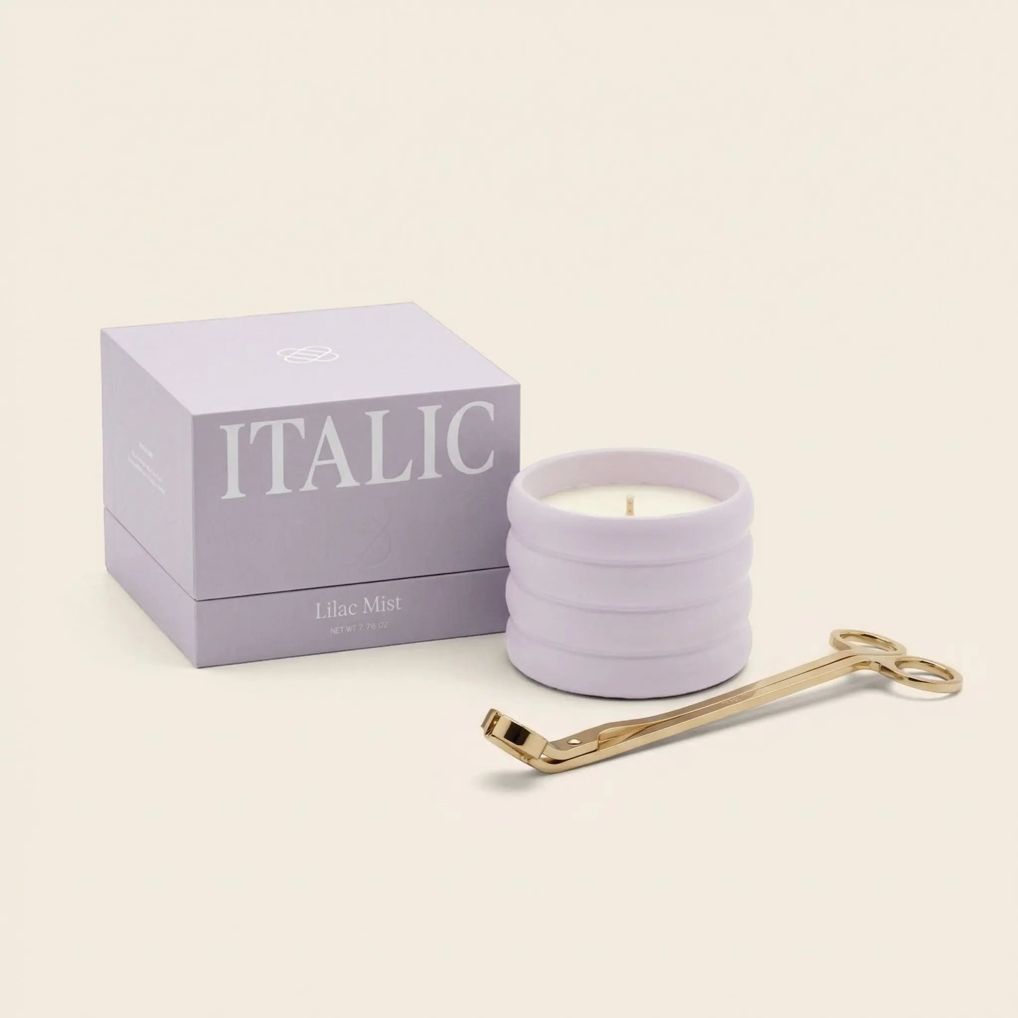 Soy Wax Ceramic Candle & Wick Trimmer Set Italic