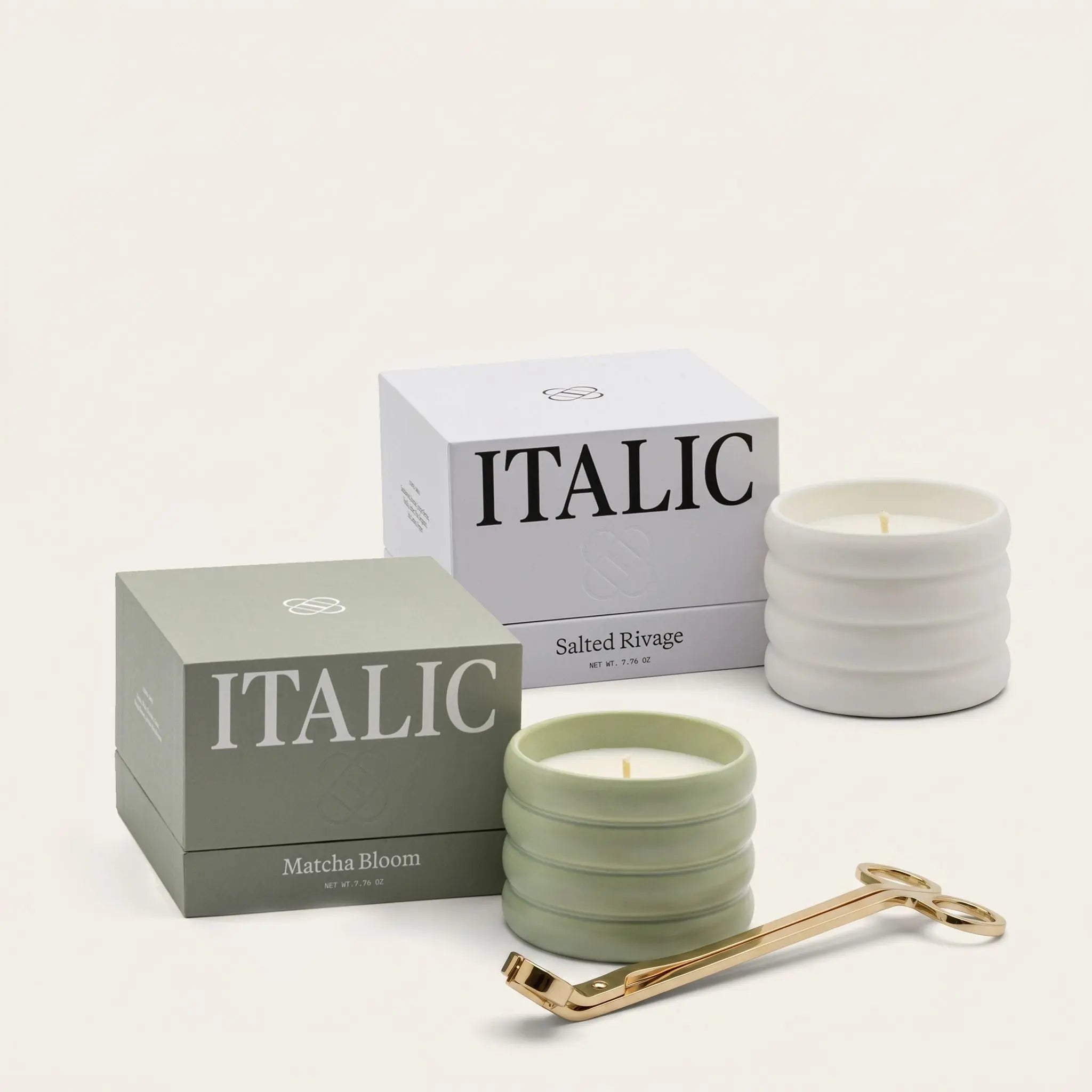 Soy Wax Ceramic Candle & Wick Trimmer Set Italic