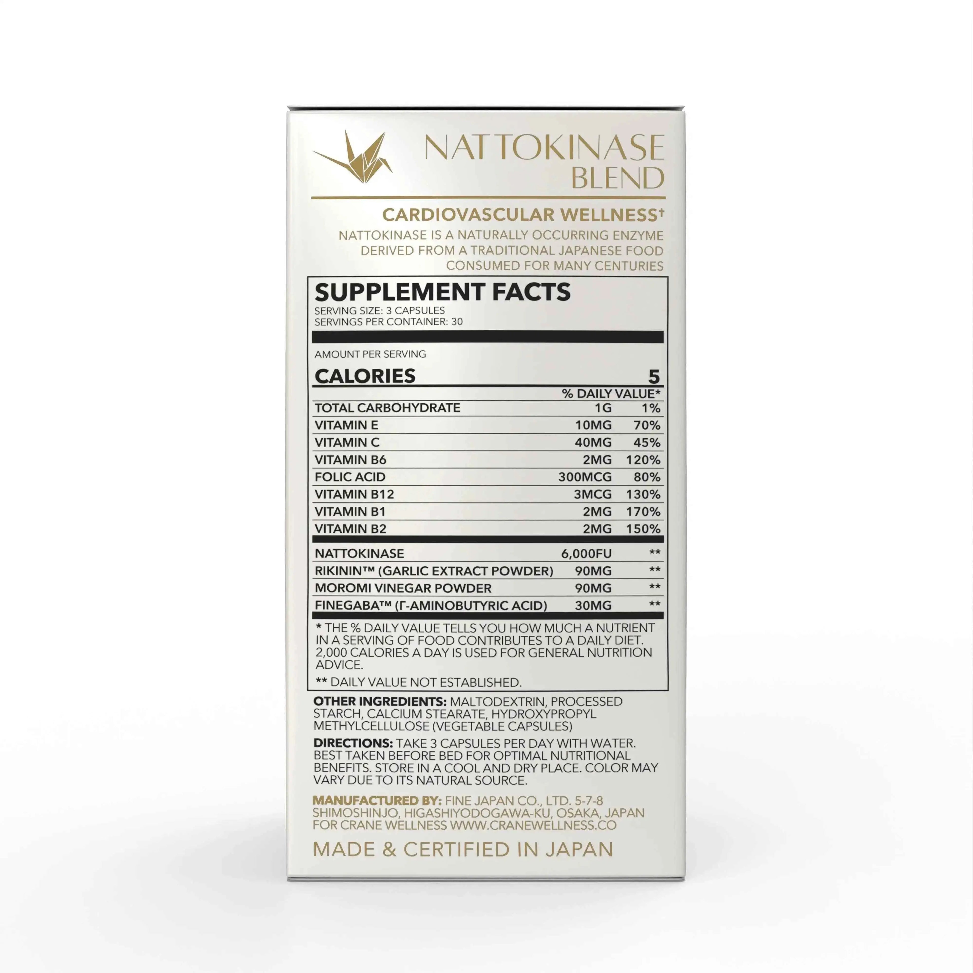 Nattokinase Blend 6,000 FU Cardiovascular Support Capsules Crane Wellness