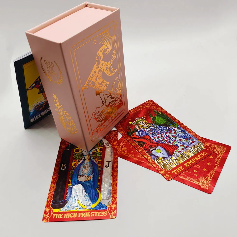 English Golden Red Tarot Cards for Work with Guide Book Prophecy Oracle Divination Deck Fortune Telling Classic 78-cards 12x7cm Perfecsy