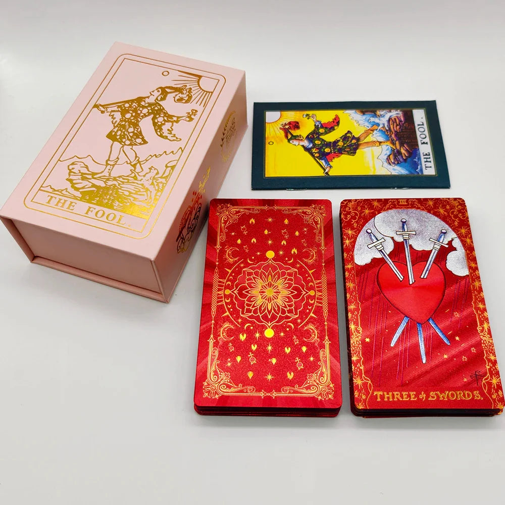 English Golden Red Tarot Cards for Work with Guide Book Prophecy Oracle Divination Deck Fortune Telling Classic 78-cards 12x7cm Perfecsy