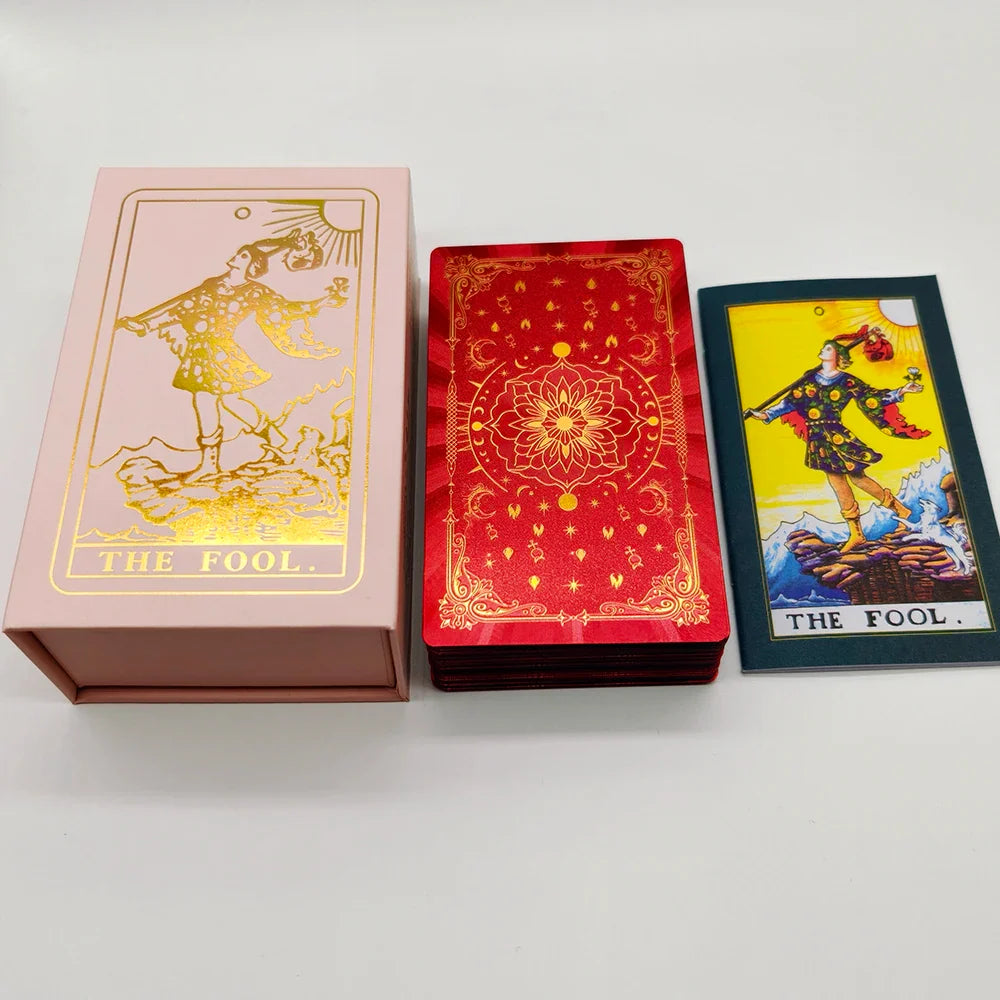 English Golden Red Tarot Cards for Work with Guide Book Prophecy Oracle Divination Deck Fortune Telling Classic 78-cards 12x7cm Perfecsy