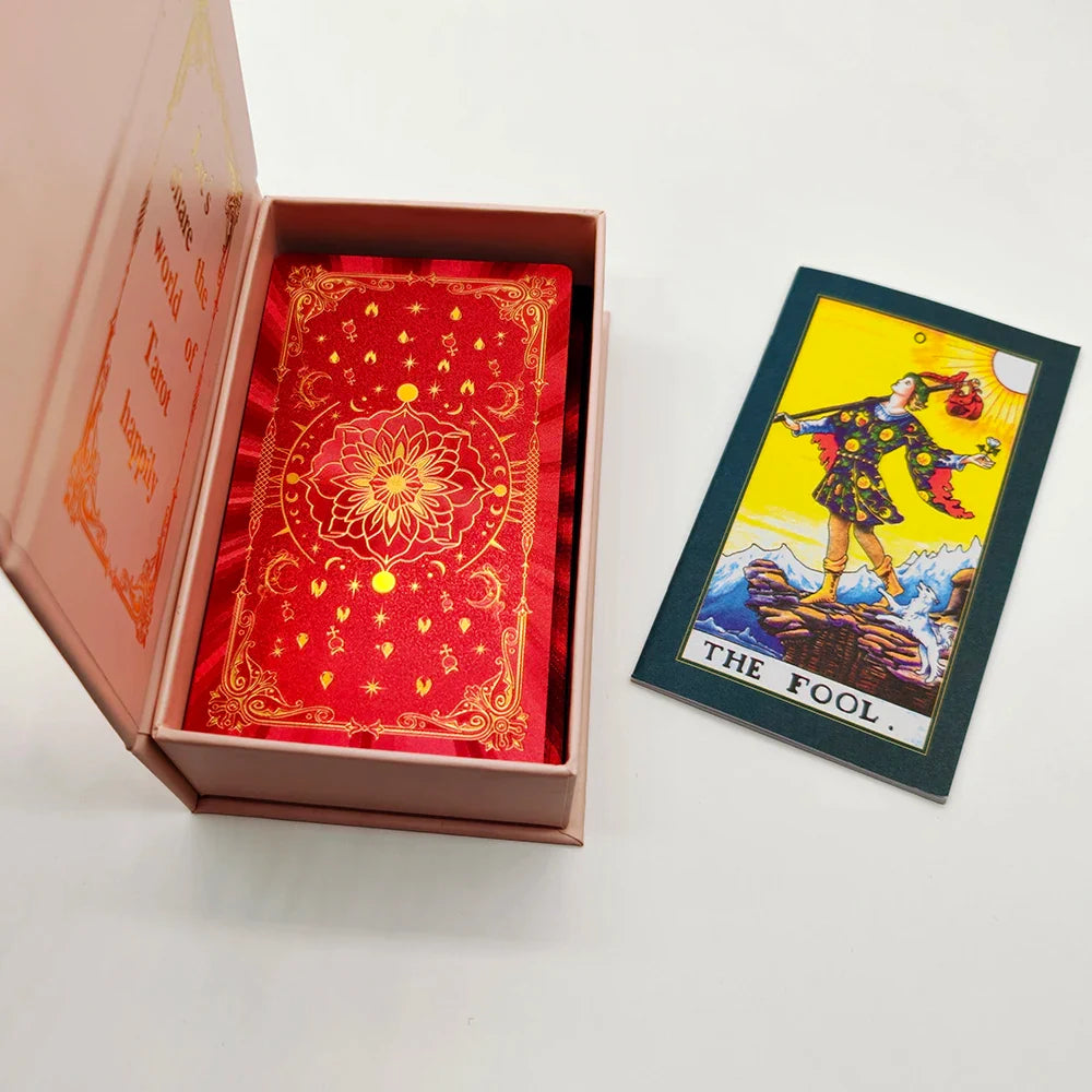 English Golden Red Tarot Cards for Work with Guide Book Prophecy Oracle Divination Deck Fortune Telling Classic 78-cards 12x7cm Perfecsy