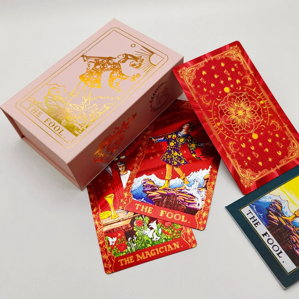 English Golden Red Tarot Cards for Work with Guide Book Prophecy Oracle Divination Deck Fortune Telling Classic 78-cards 12x7cm Perfecsy