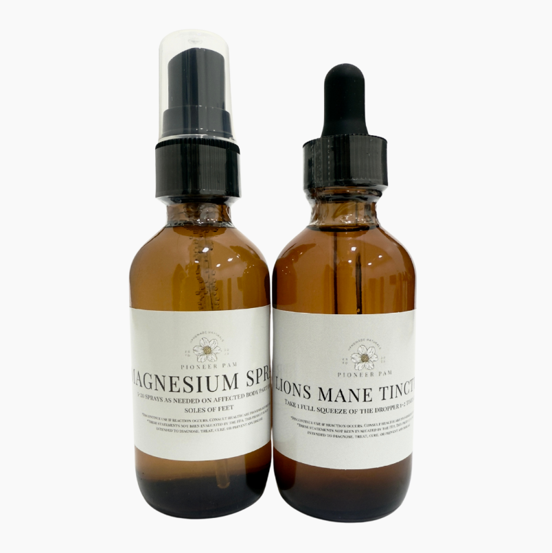 Brain Power Combo: Focus, Mental Health, Nervous System Support- Lions Mane Tincture + Magnesium Spray Pioneer Pam