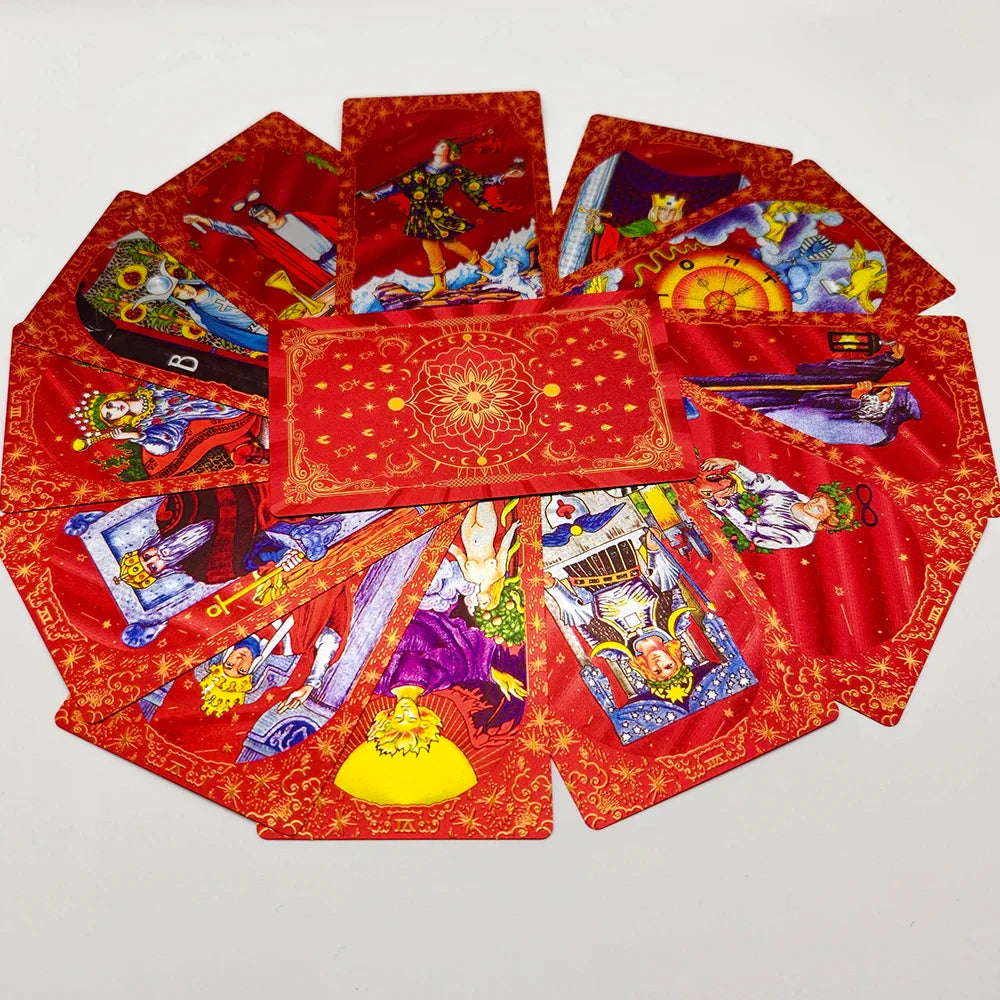 English Golden Red Tarot Cards for Work with Guide Book Prophecy Oracle Divination Deck Fortune Telling Classic 78-cards 12x7cm Perfecsy