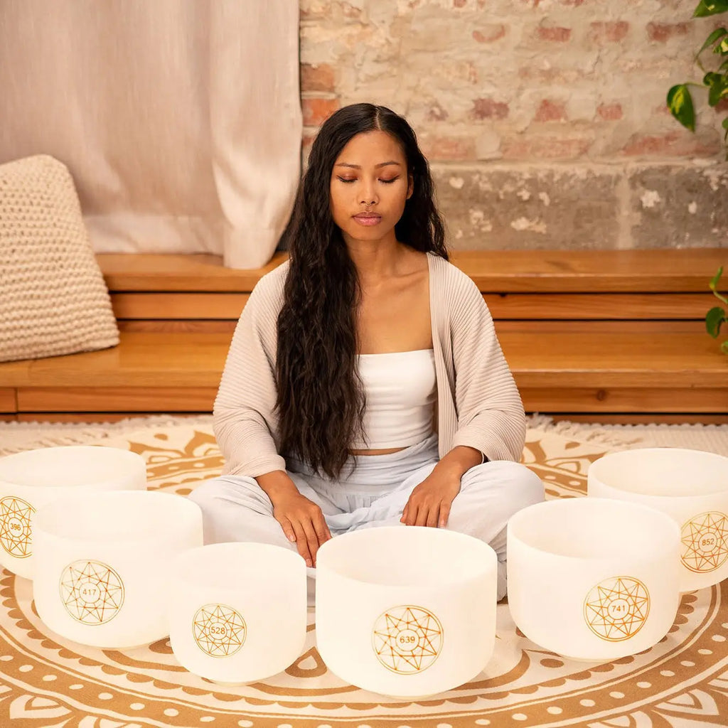 Solfeggio Crystal Singing Bowl Set (396, 417, 528, 639, 741, 852 Hz) Sound Healing LAB