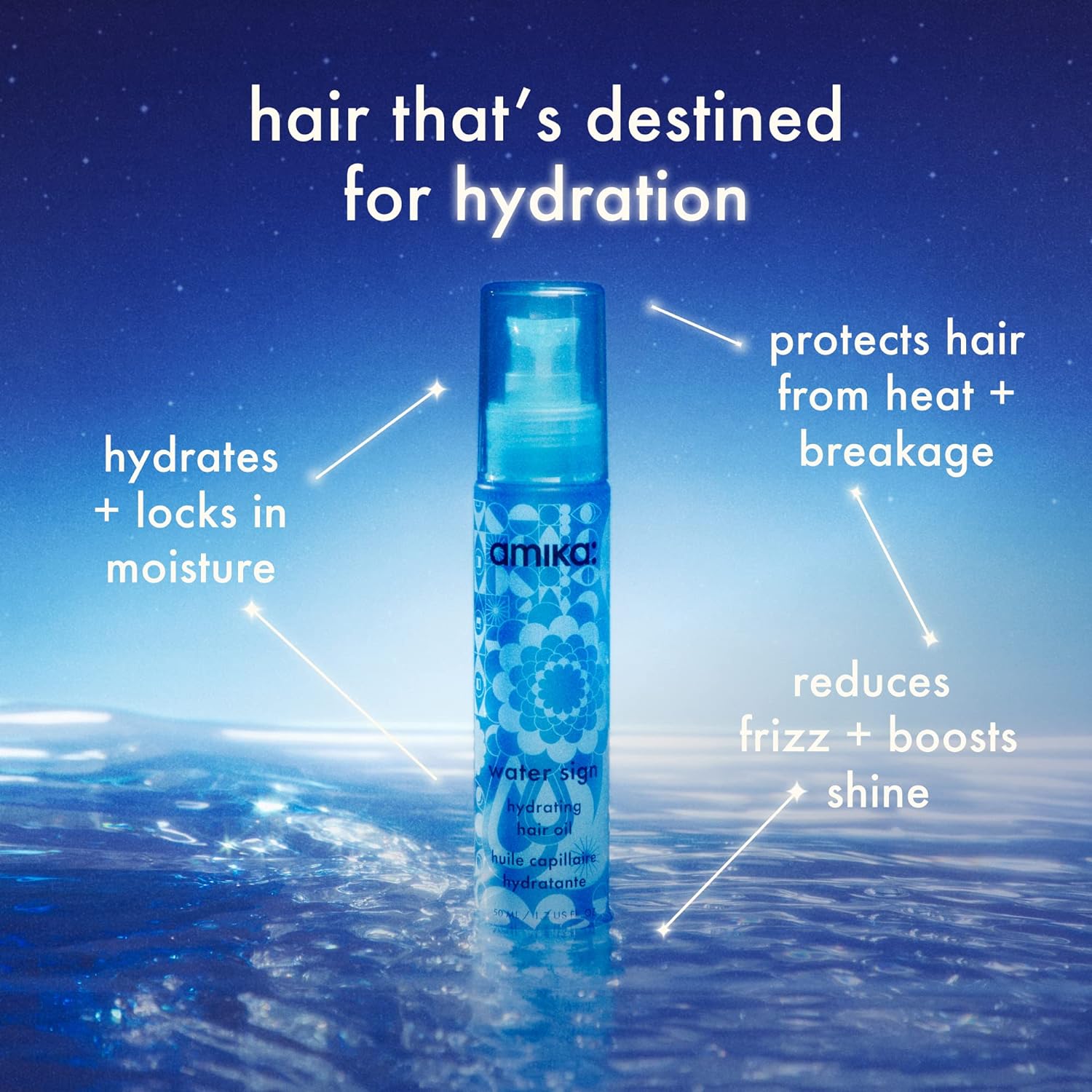 Amika Water Sign Hydrating Hair Oil with Hyaluronic Acid 1.7 Oz Nava Beauty