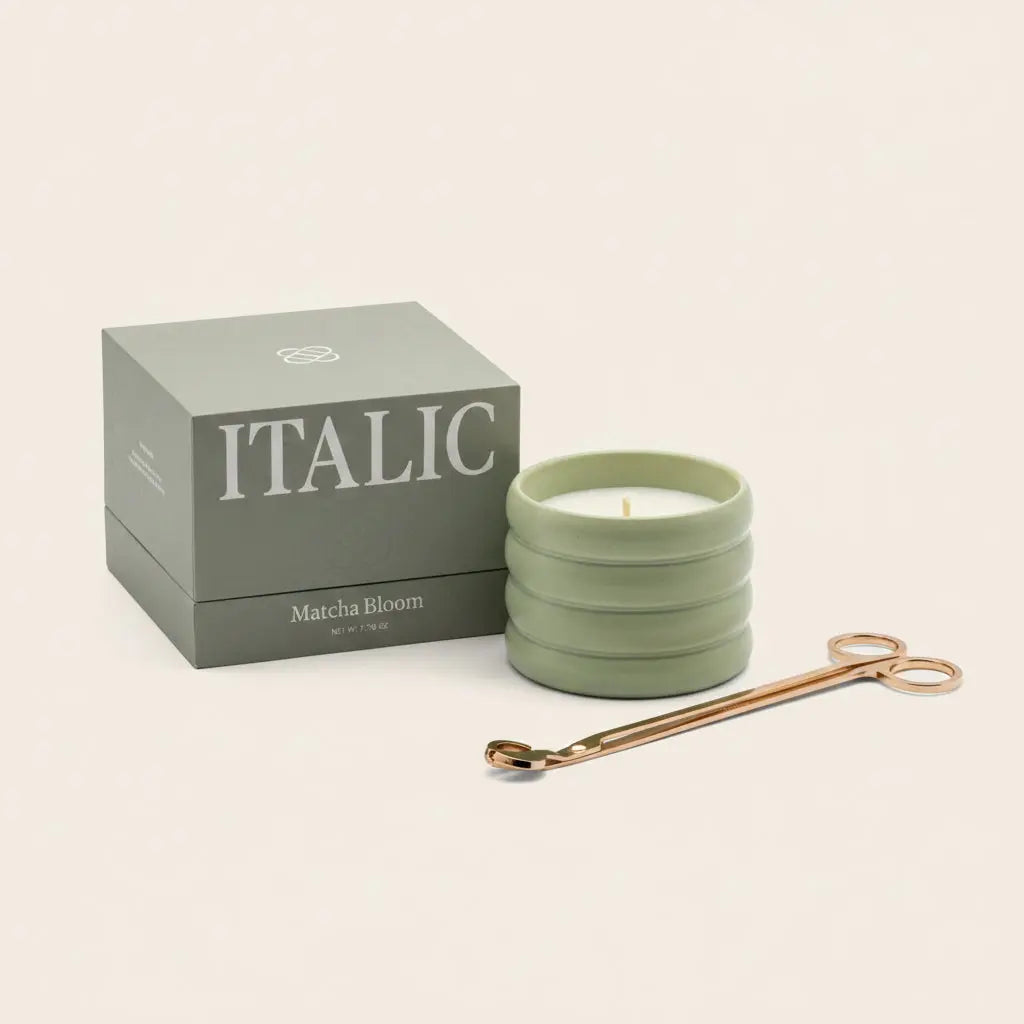 Soy Wax Ceramic Candle & Wick Trimmer Set Italic