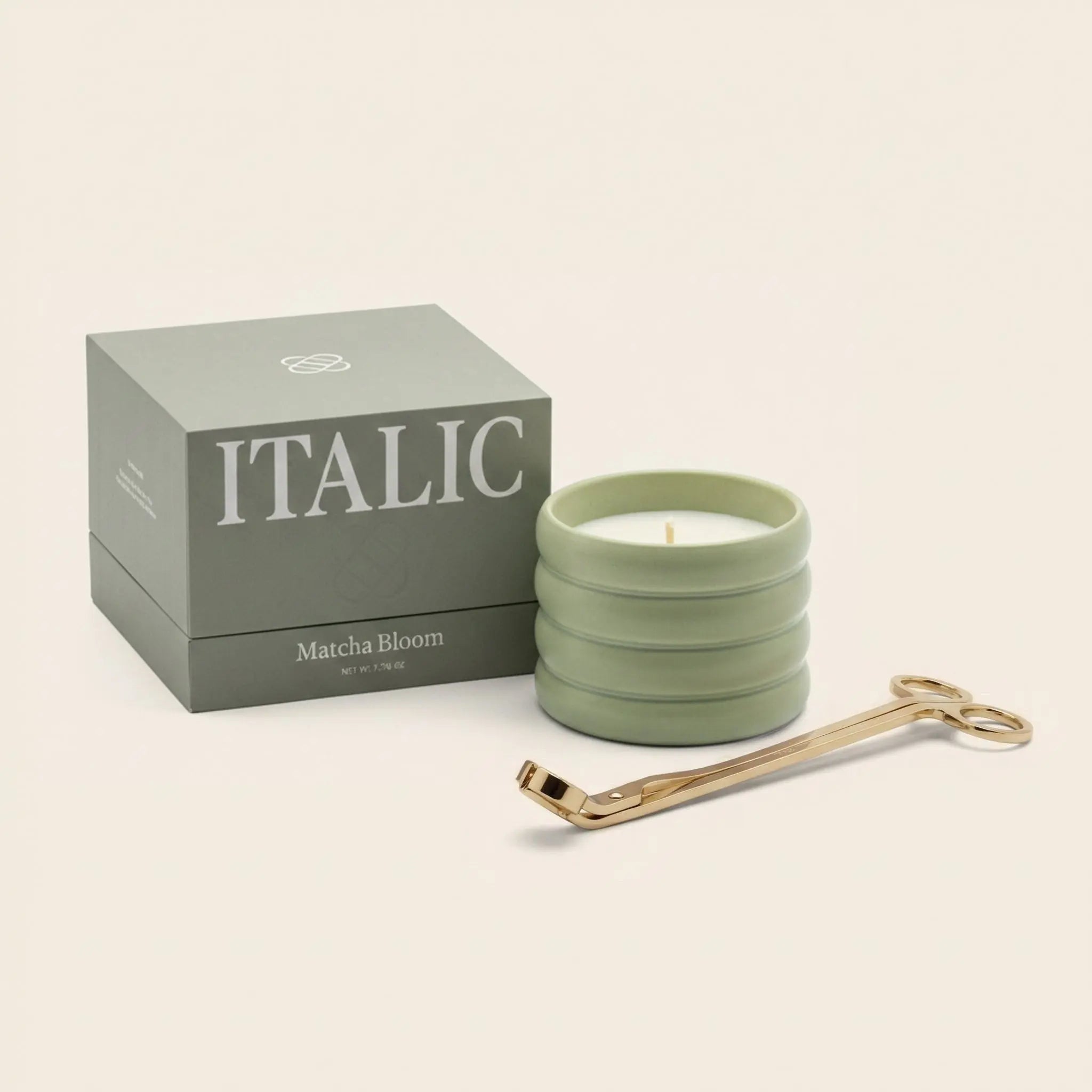 Soy Wax Ceramic Candle & Wick Trimmer Set Italic