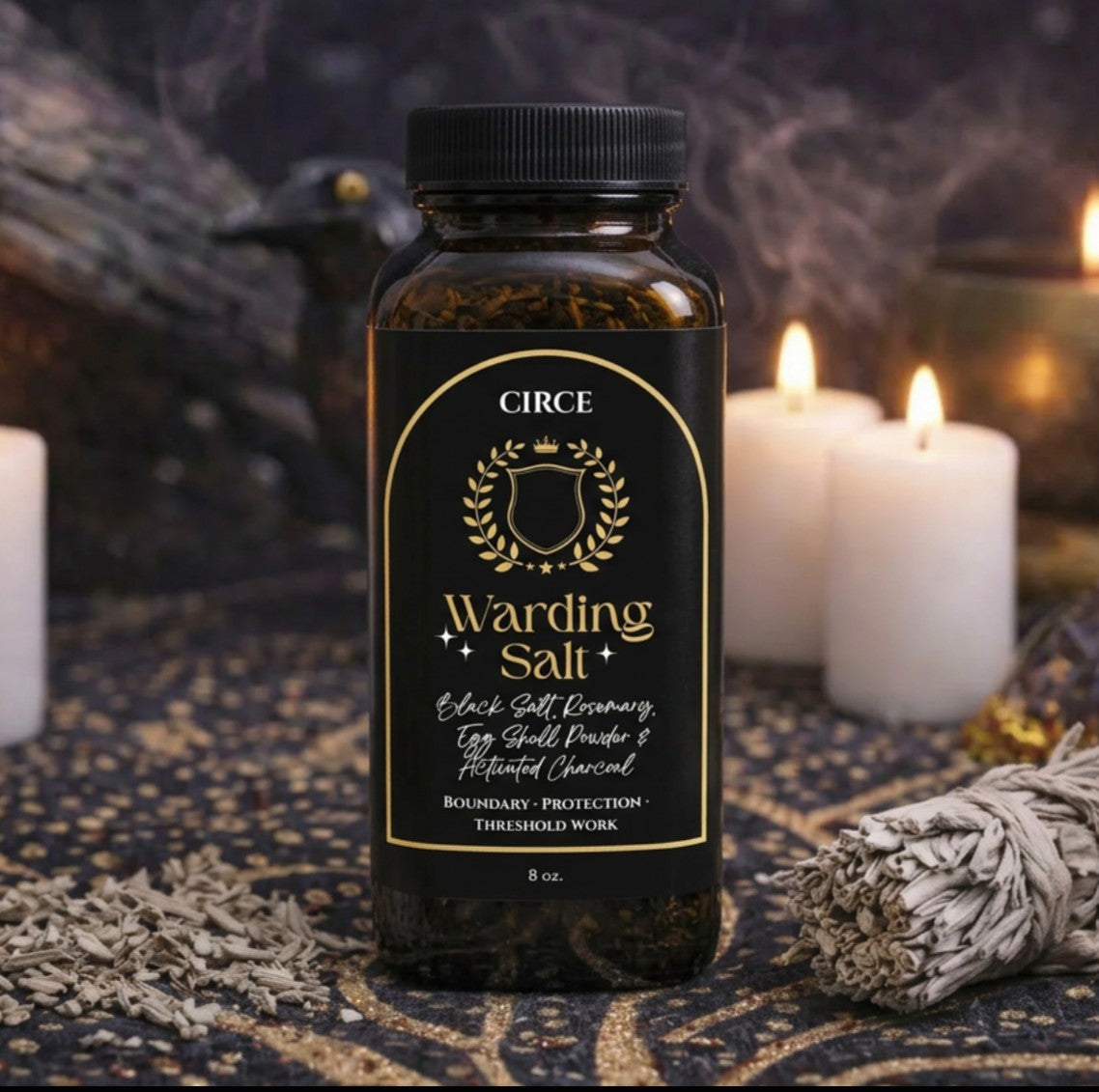 Warding Salt – Ritual Protection Blend with Black Salt, Rosemary & Activated Charcoal (8 oz) Circe Boutique